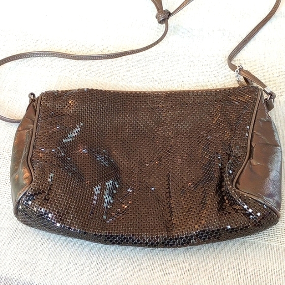 Vintage Whiting & Davis Bronze Mesh and Leather Crossbody/Shoulder Bag - Picture 6 of 15